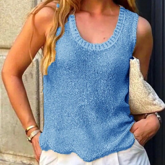 Blue Casual Women's Cute Sparkly See Through Textured Round Neck top - Picture 6 of 8